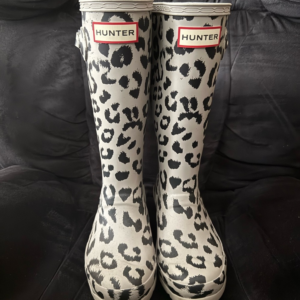 Hunter Black and White Animal Print Boots
